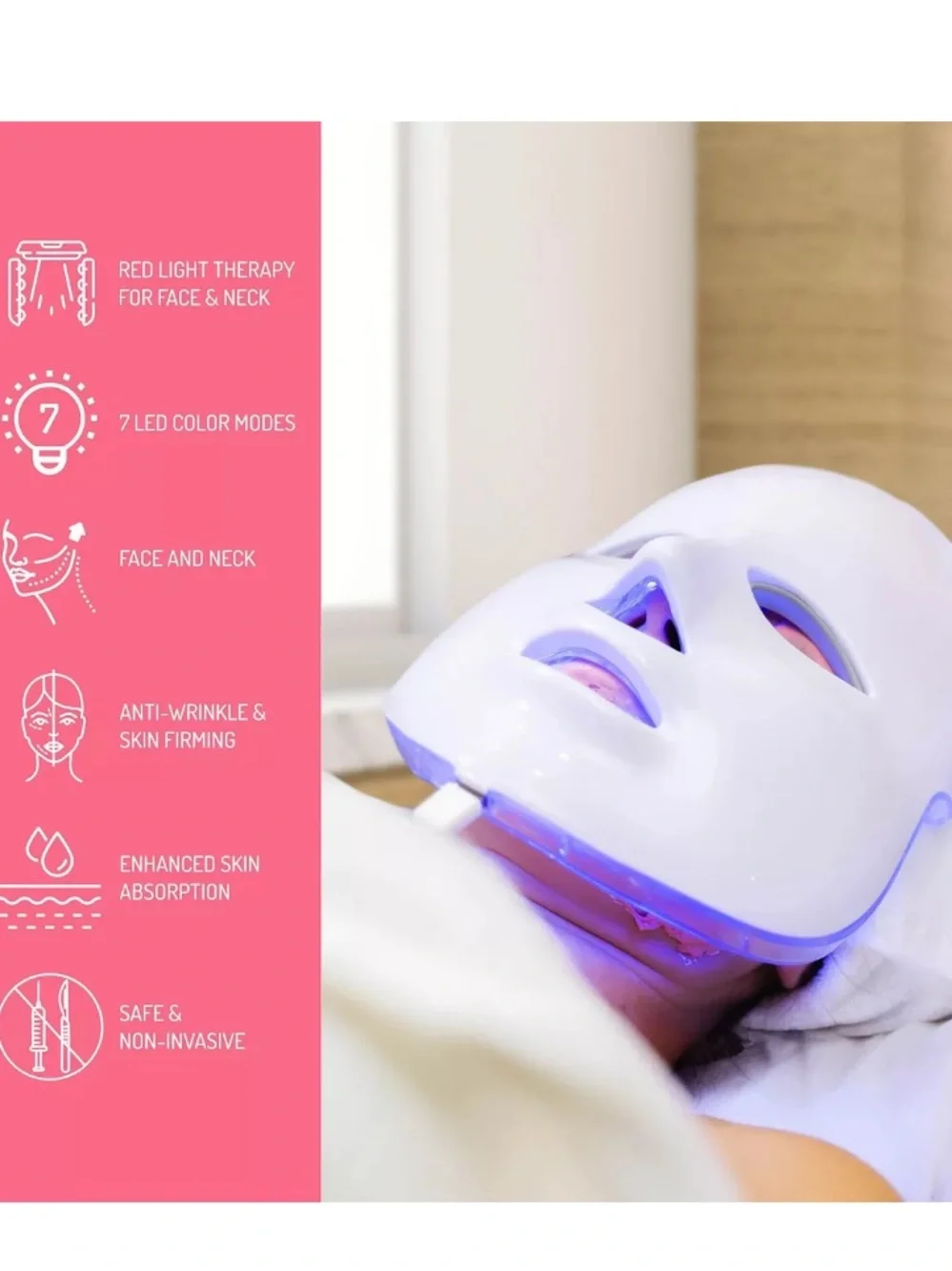 7-in-1 LED Light Therapy Face Mask - White by Puresonic